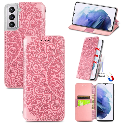 

For Samsung Galaxy S22 5G Blooming Mandala Embossed Magnetic Horizontal Flip Leather Case with Holder & Card Slots & Wallet(Pink)