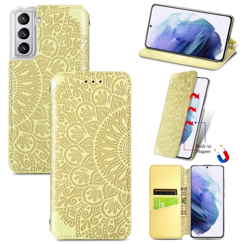 

For Samsung Galaxy S22+ 5G Blooming Mandala Embossed Magnetic Horizontal Flip Leather Case with Holder & Card Slots & Wallet(Yellow)