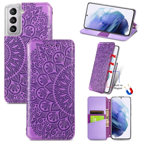 

For Samsung Galaxy S22+ 5G Blooming Mandala Embossed Magnetic Horizontal Flip Leather Case with Holder & Card Slots & Wallet(Purple)