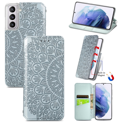 

For Samsung Galaxy S22+ 5G Blooming Mandala Embossed Magnetic Horizontal Flip Leather Case with Holder & Card Slots & Wallet(Silver)