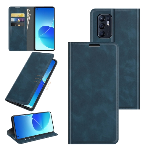 

Retro-skin Magnetic Suction Leather Phone Case For OPPO Reno6 4G(Dark Blue)