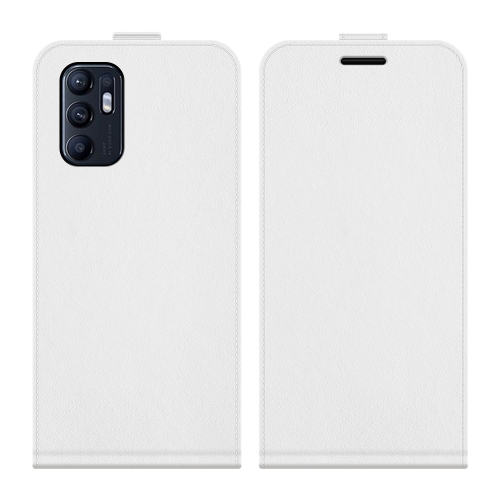 For OPPO Reno6 4G R64 Texture Vertical Flip Leather Case with Card Slots & Photo Frame(White)