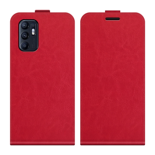 For OPPO Reno6 4G R64 Texture Vertical Flip Leather Case with Card Slots & Photo Frame(Red)