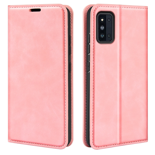 For Samsung Galaxy F52 5G Retro-skin Magnetic Suction Leather Case with Holder & Card Slots & Wallet(Pink)
