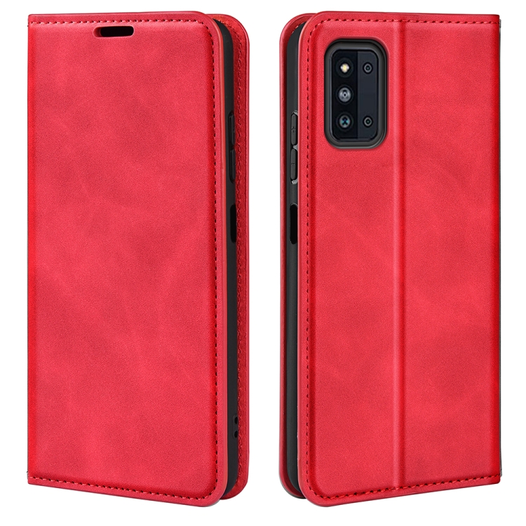 

For Samsung Galaxy F52 5G Retro-skin Magnetic Suction Leather Case with Holder & Card Slots & Wallet(Red)
