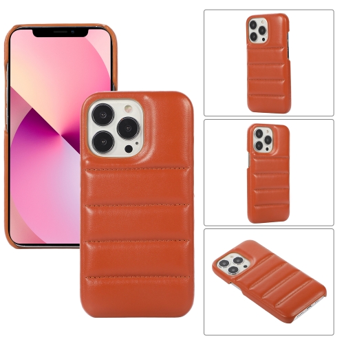 

For iPhone 13 Pro Thick Down Jacket Soft PU Phone Case (Brown)