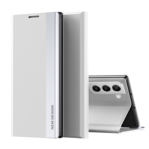 

For Samsung Galaxy S22+ 5G Side Electroplated Magnetic Ultra-Thin Horizontal Flip Leather Case with Holder(Silver)