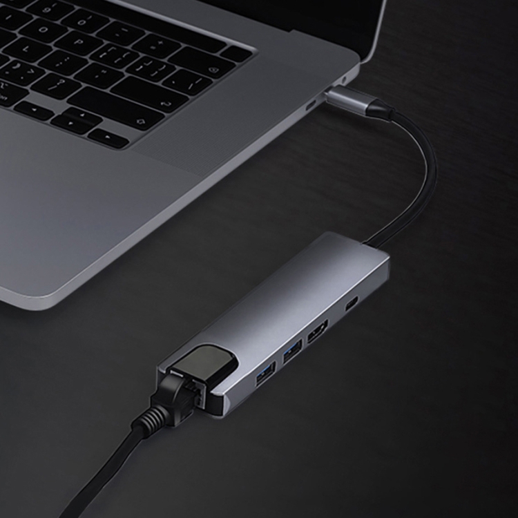 

5 in 1 USB Type-C to RJ45+USB3.0 x 2+PD+HDMI HUB Adapter