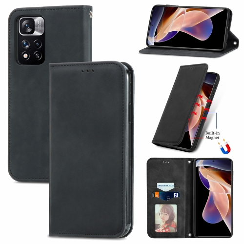 

For Xiaomi Redmi Note 11 Pro China /11 Pro+ Retro Skin Feel Magnetic Horizontal Flip Leather Case(Black)