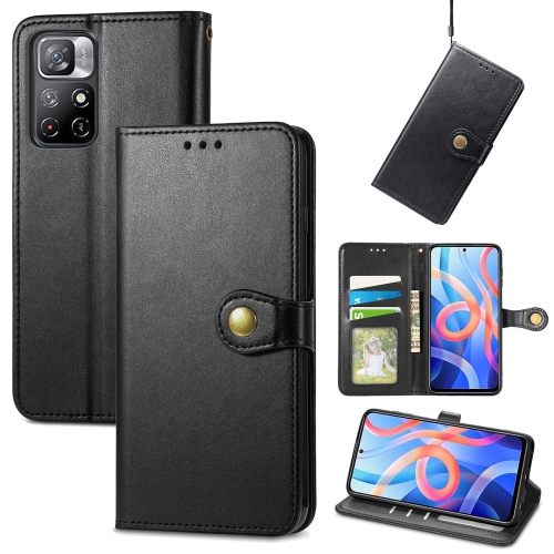 

For Xiaomi Redmi Note 11S / Note 11 4G Global Retro Solid Color Buckle Leather Phone Case(Black)