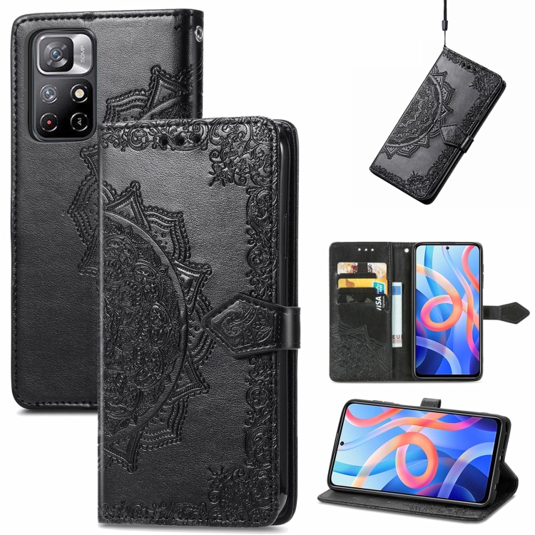 

Mandala Flower Embossed Flip Leather Phone Case For Xiaomi Redmi Note 11(Black)