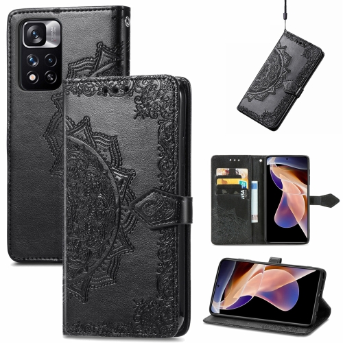 

Mandala Flower Embossed Flip Leather Phone Case For Xiaomi Redmi Note 11 Pro / 11 Pro+(Black)