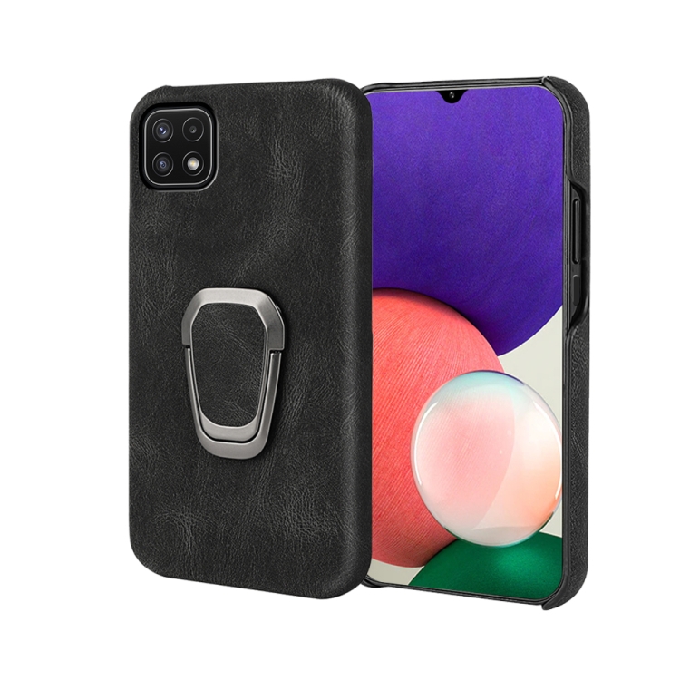 

Ring Holder PU Phone Case For Samsung Galaxy A22 5G / F42 5G(Black)
