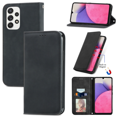 

For Samsung Galaxy A33 5G Retro Skin Feel Magnetic Leather Case(Black)