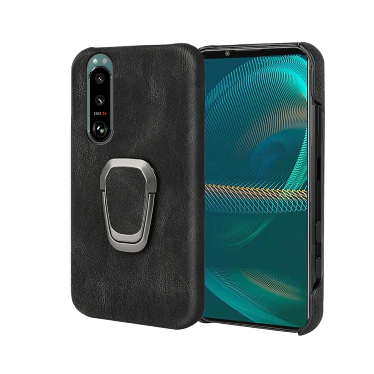 

For Sony Xperia 5 III Ring Holder PU Phone Case(Black)