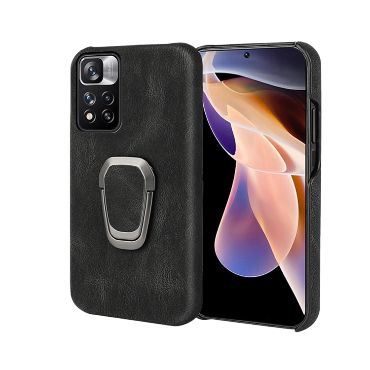 

Ring Holder PU Phone Case For Xiaomi Redmi Note 11 Pro 5G(Black)