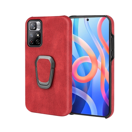 

Ring Holder PU Phone Case For Xiaomi Redmi Note 11 4G(Red)