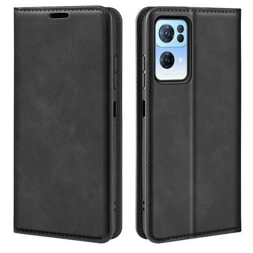 For OPPO Reno7 Pro 5G Retro-skin Magnetic Suction Leather Phone Case(Black)