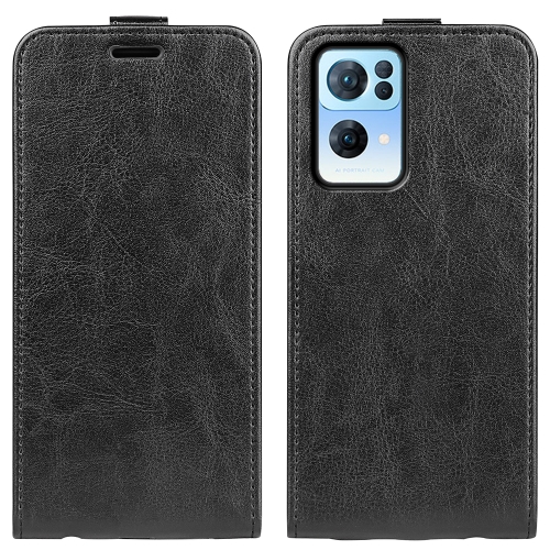 

For OPPO Reno7 Pro 5G R64 Texture Vertical Flip Leather Phone Case(Black)