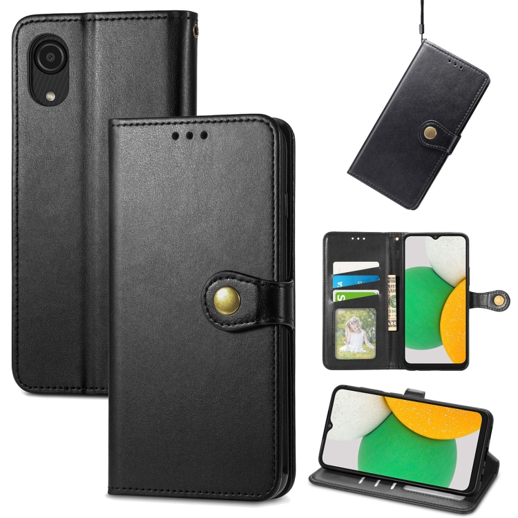 

For Samsung Galaxy A03 Core Solid Color Leather Buckle Phone Case(Black)