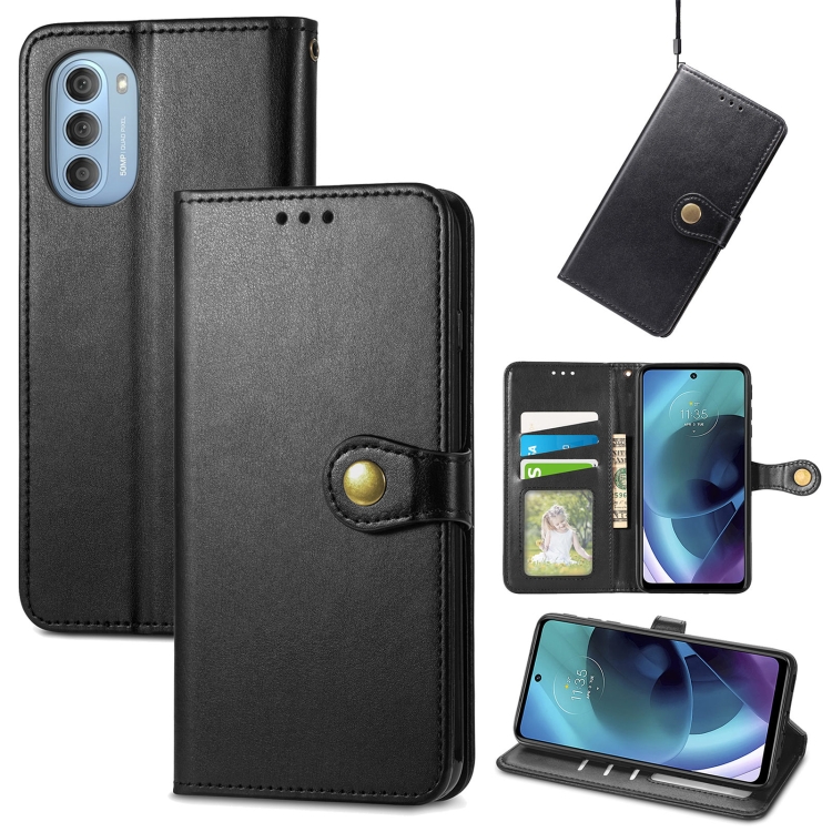 

For Motorola Moto G51 Solid Color Leather Buckle Phone Case(Black)