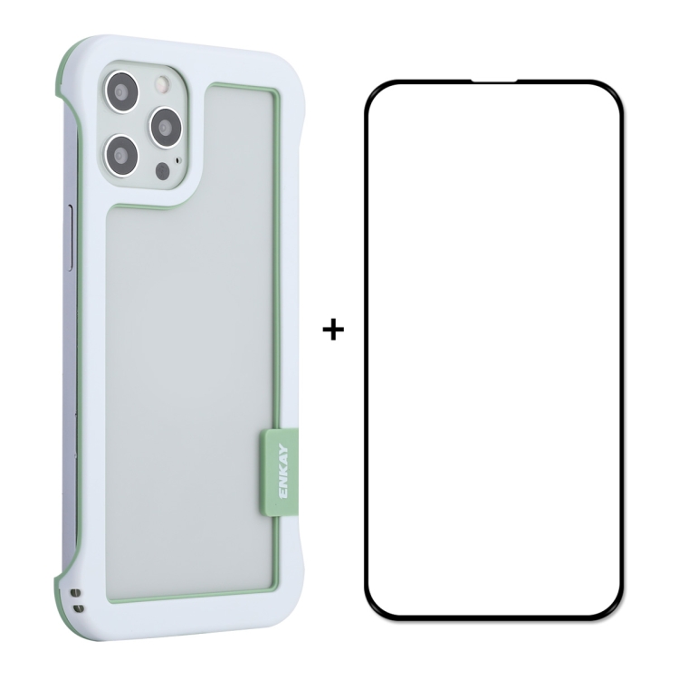 

ENKAY Frameless Hollow PC Case + Glass Film for iPhone 12 Pro Max(White)