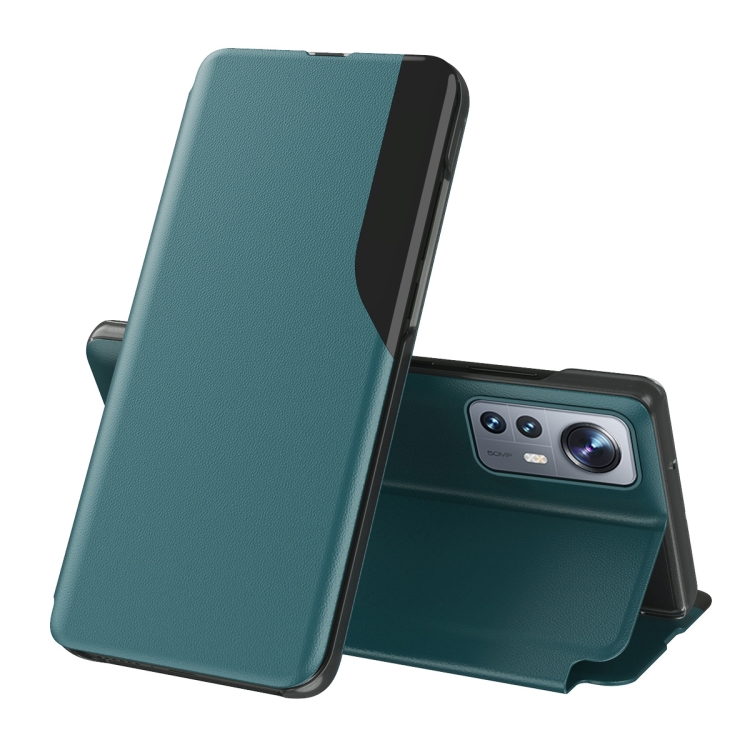 

For Xiaomi 12 / 12X Side Display Flip Leather Phone Case with Holder(Green)