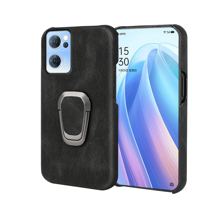 

Ring Holder PU Phone Case For OPPO Reno7 5G(Black)
