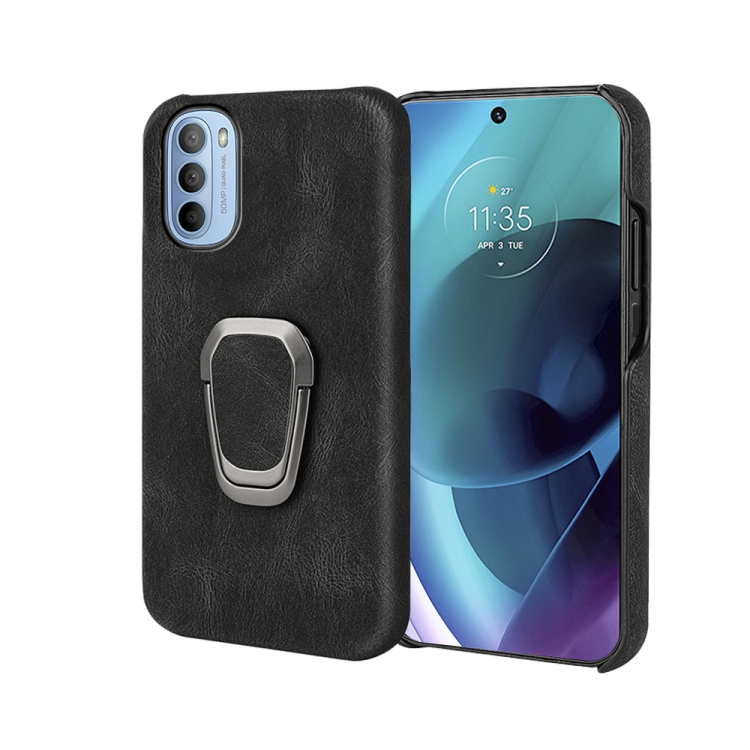 

For Motorola Moto G71 5G Ring Holder PU Phone Case(Black)