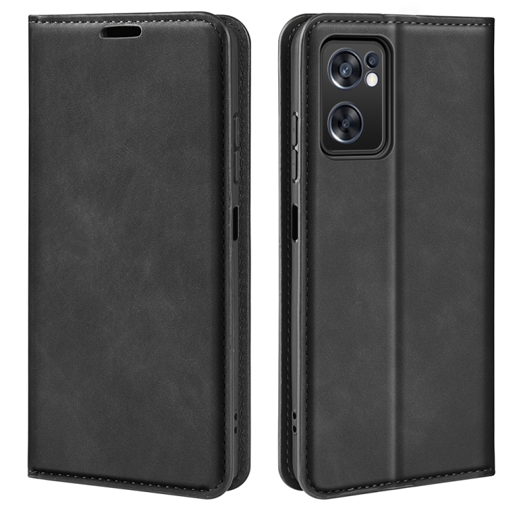 

For OPPO Reno7 SE 5G Retro-skin Magnetic Suction Leather Case(Black)