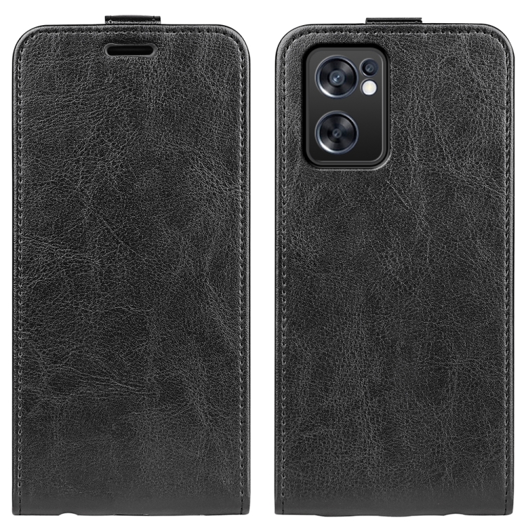 

For OPPO Reno7 SE 5G R64 Texture Vertical Flip Leather Case(Black)