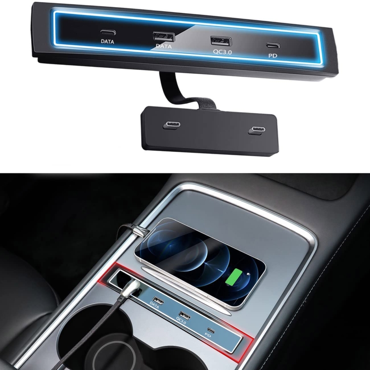 

For Tesla 2021 Model 3 Expansion Base USB C Multi-Port Hub Adapter Charger