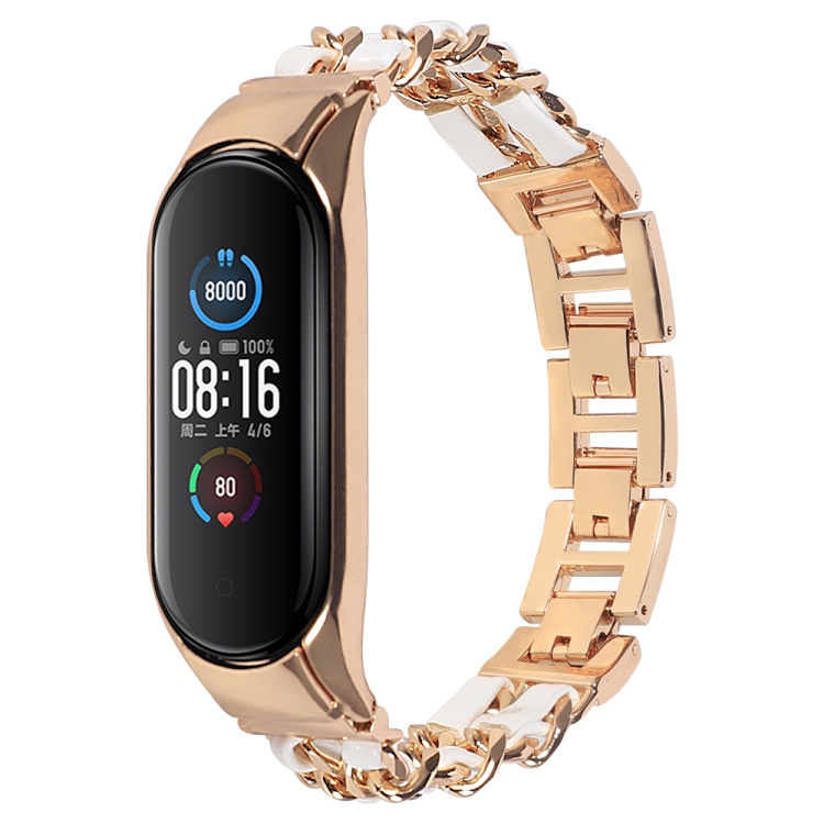 

For Xiaomi Mi Band 5 / 6 Stainless Steel Watch Strap(Rose Gold+White)