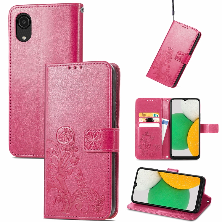 

For Samsung Galaxy A03 Core Four-leaf Clasp Embossed Leather Phone Case(Magenta)