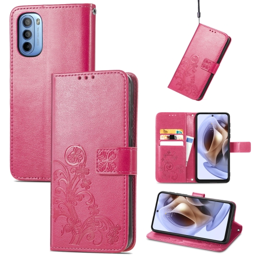 

For Motorola Moto G31 Four-leaf Clasp Embossed Buckle Leather Phone Case(Magenta)