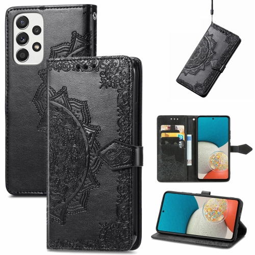 

For Samsung Galaxy A53 5G Mandala Flower Embossed Flip Leather Phone Case(Black)