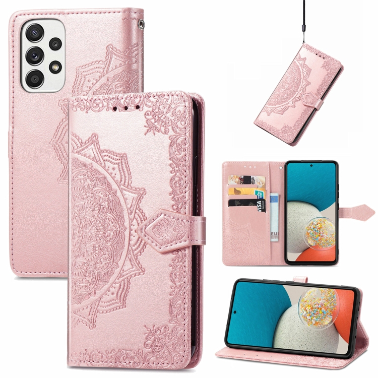 

For Samsung Galaxy A53 5G Mandala Flower Embossed Flip Leather Phone Case(Rose Gold)