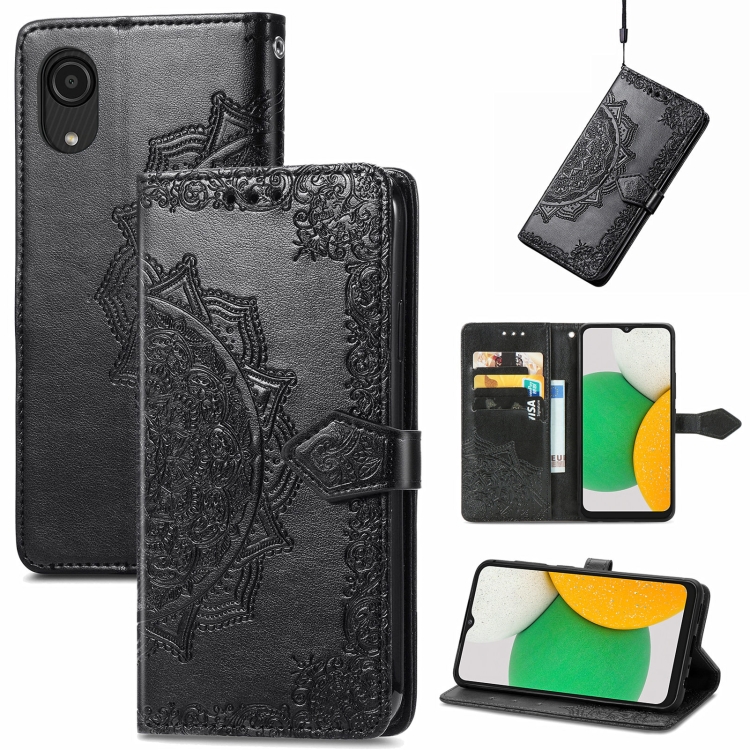 

For Samsung Galaxy A03 Core Mandala Flower Embossed Flip Leather Phone Case(Black)