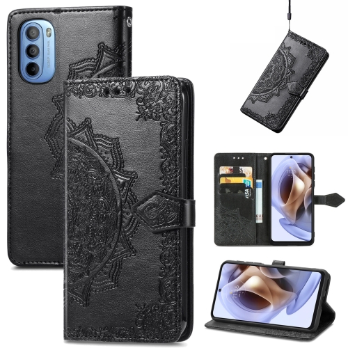 

For Motorola Moto G31 Mandala Flower Embossed Flip Leather Phone Case(Black)