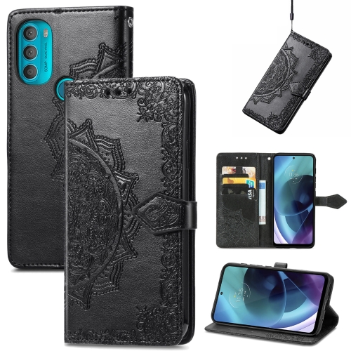 

For Motorola Moto G71 Mandala Flower Embossed Flip Leather Phone Case(Black)