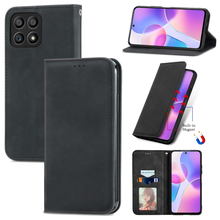 

For Honor X30i Retro Skin Feel Magnetic Horizontal Flip Leather Phone Case(Black)