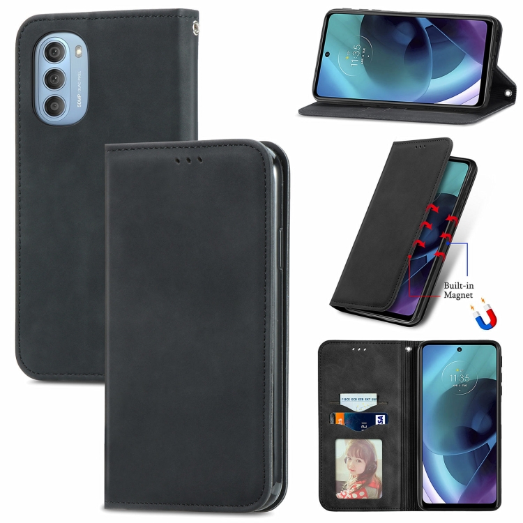 

For Motorola Moto G51 Retro Skin Feel Magnetic Horizontal Flip Leather Phone Case(Black)