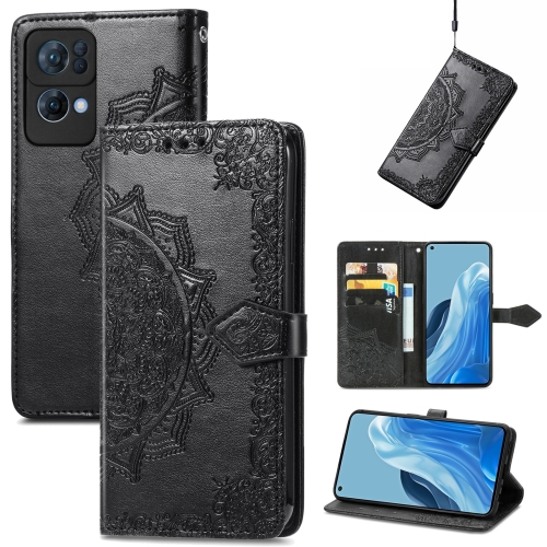 

For OPPO Reno7 Pro 5G Mandala Flower Embossed Flip Leather Phone Case(Black)