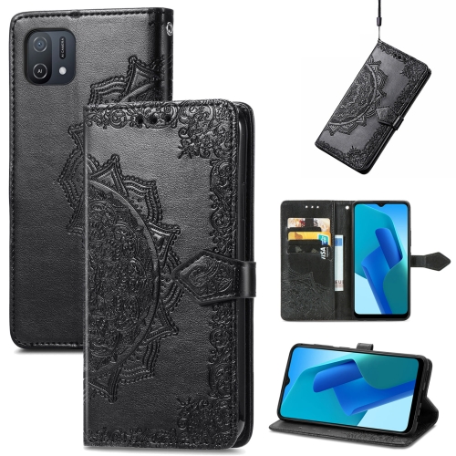 

For OPPO A16K Mandala Flower Embossed Flip Leather Phone Case(Black)