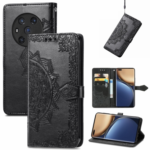 

For Honor Magic3 Mandala Flower Embossed Flip Leather Phone Case(Black)