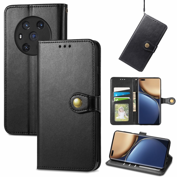 

For Honor Magic3 Solid Color Leather Buckle Phone Case(Black)