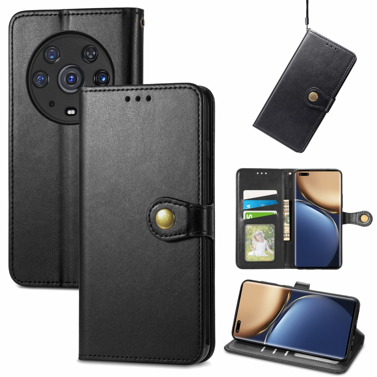 

For Honor Magic3 Pro Solid Color Leather Buckle Phone Case(Black)
