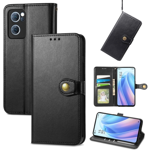 

For OPPO Reno7 5G Solid Color Leather Buckle Phone Case(Black)