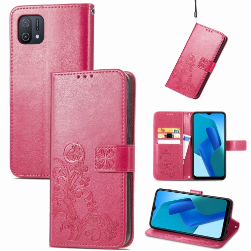 

For OPPO A16K Four-leaf Clasp Embossed Buckle Leather Phone Case(Magenta)
