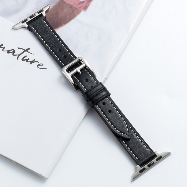 

Microfiber Leather Pin Buckle Watch Strap For Apple Watch Series 7 45mm / 6&SE&5&4 44mm / 3&2&1 42mm(Black)